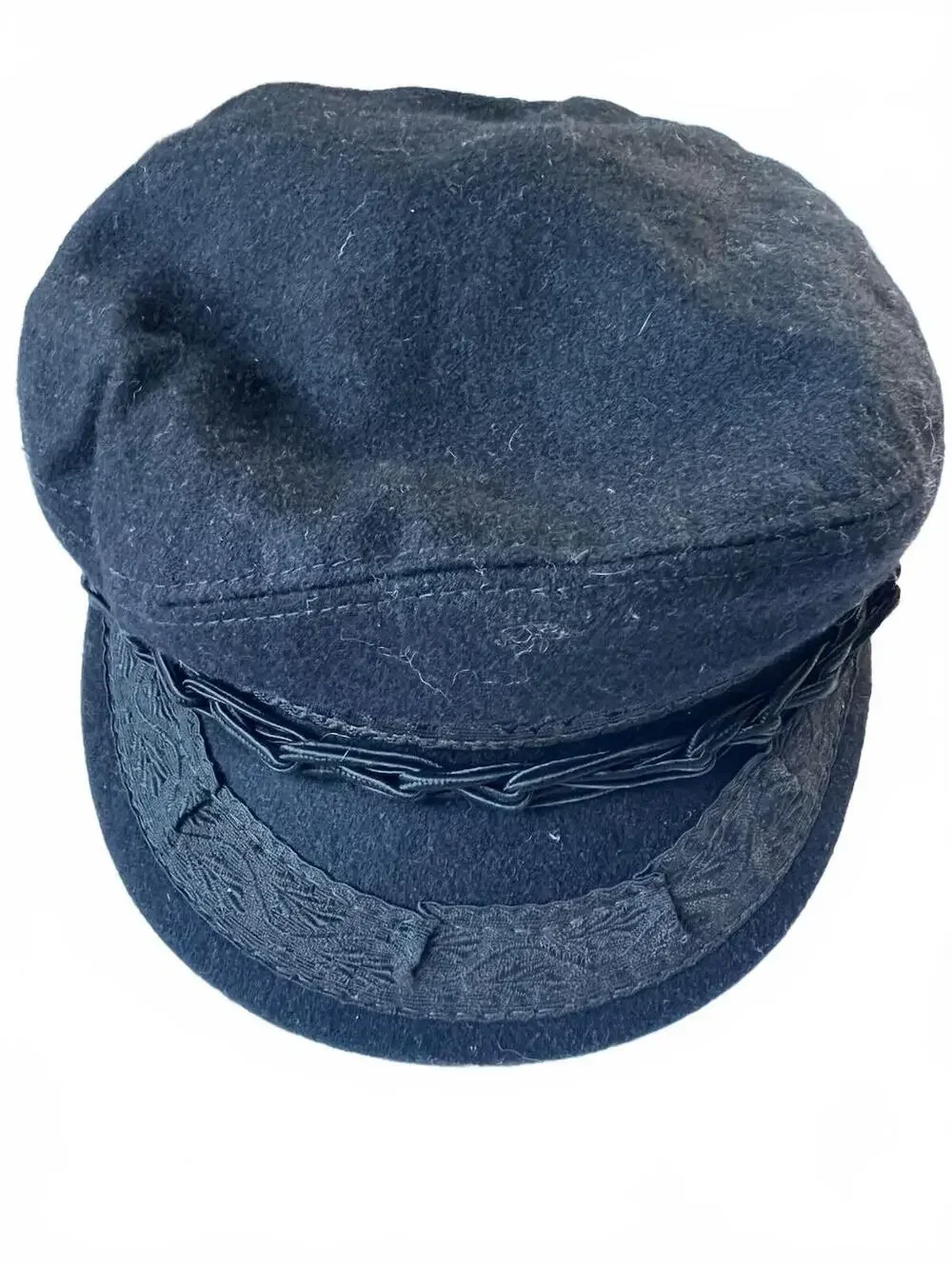 Vintage Greek Wool Fisherman Newsboy Cap Black